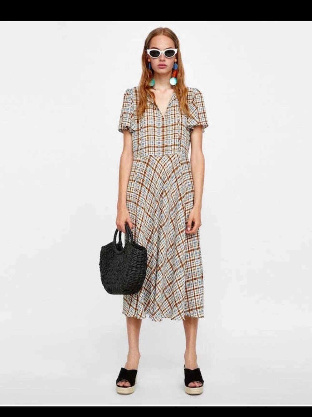 Zara flowy plaid dress small